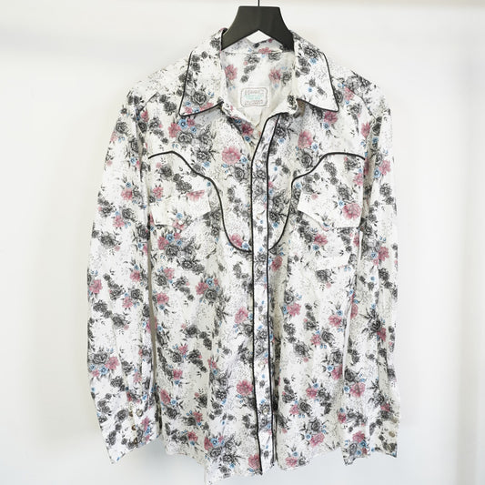 (L) True Vintage 1970s Floral Pearl Snap Wide Collar Western Button Up Shirt Men's L