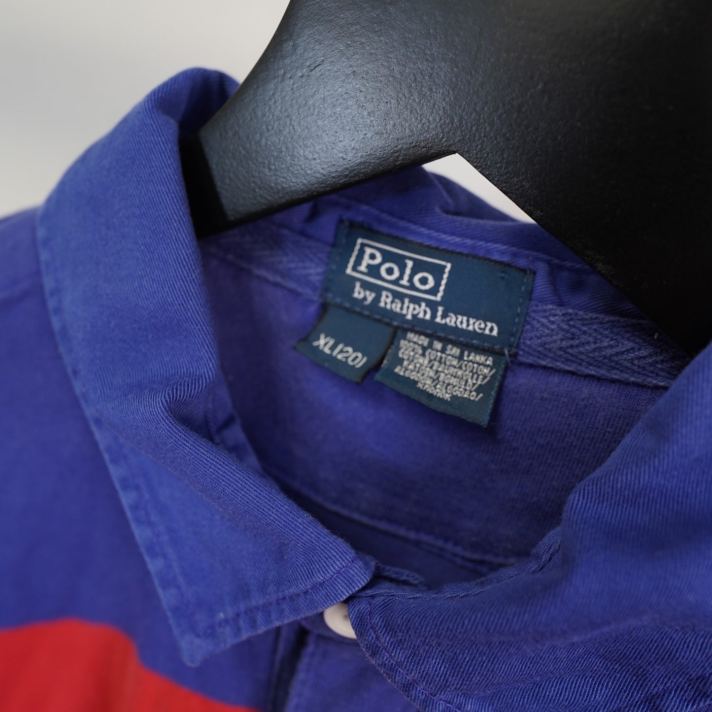 (Youth XL) Vintage Polo Ralph Lauren Striped Rugby LS Polo Shirt Kids Blue Red