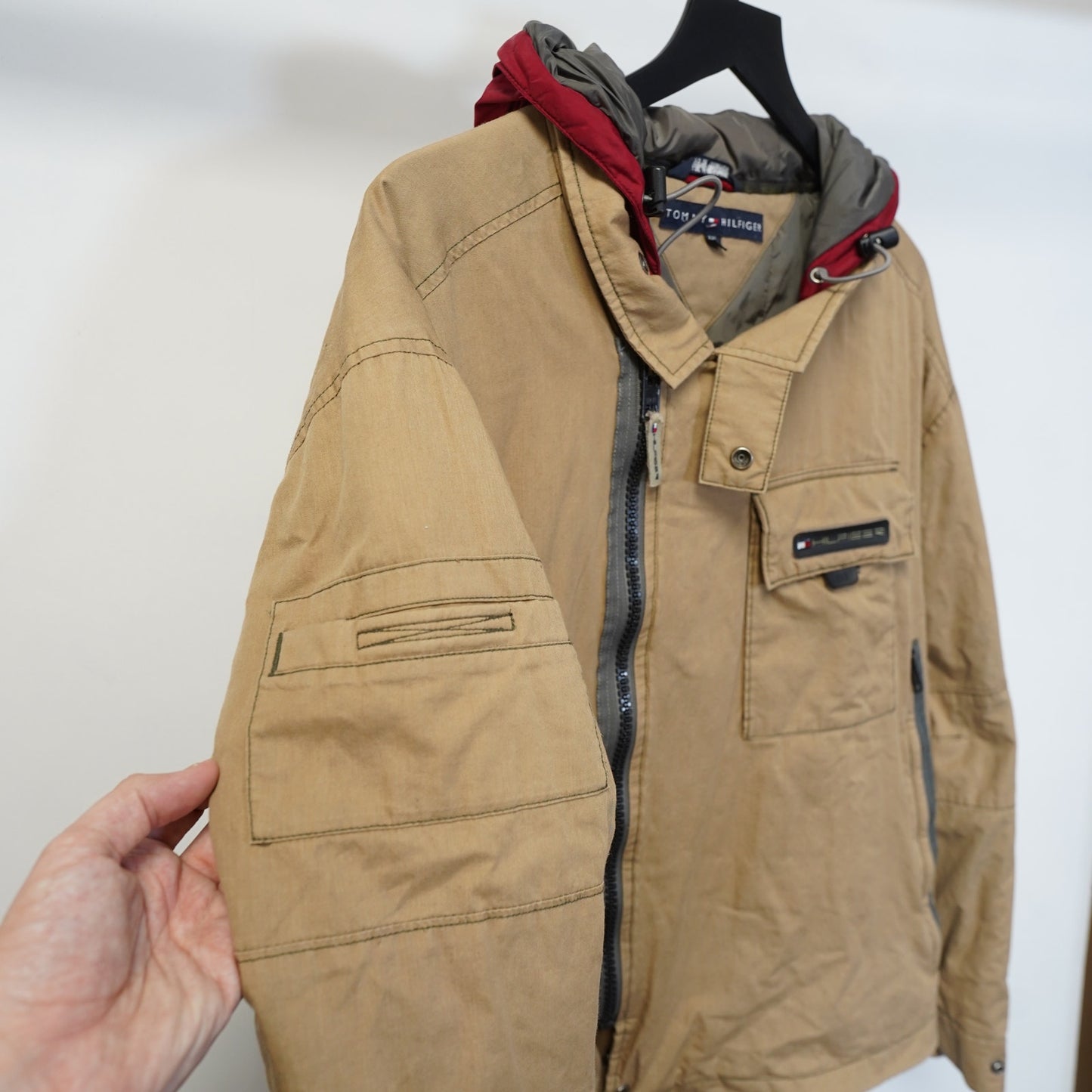 (XXL) Vintage Tommy Hilfiger Technical Jacket Asymmetric Utility 90s Men's XXL Y2K Tan