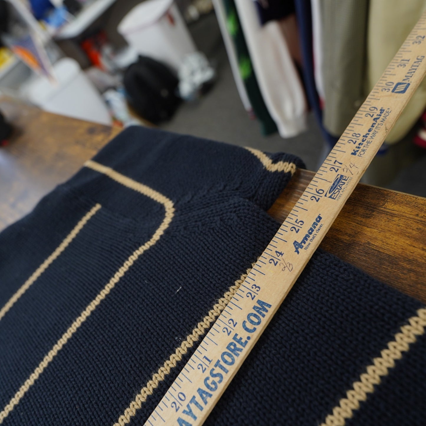 (L) Vintage L.L. Bean Striped Heavy Knit Sweater Men's L 90s Navy Blue Tan