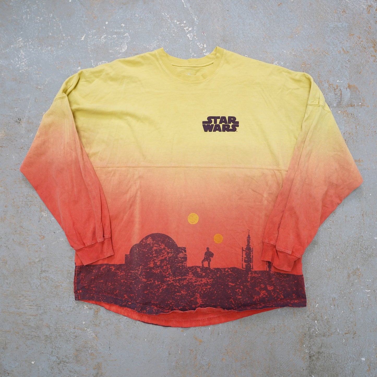 (L) Disney Star Wars Tatooine Spirit Jersey Shirt Size L AOP Long Sleeve Yellow