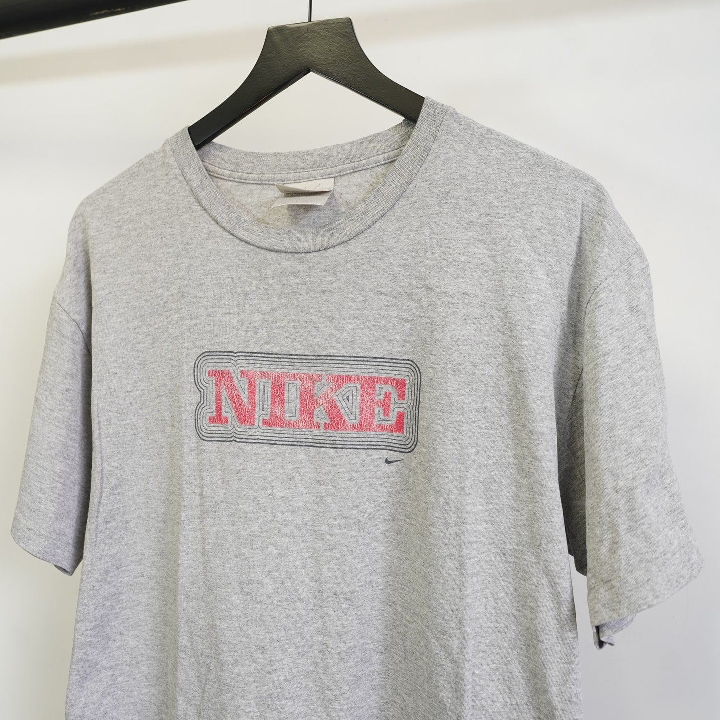 (L) Vintage Nike 2000s Center Swoosh Check T-Shirt Men's L Gray Red Y2K