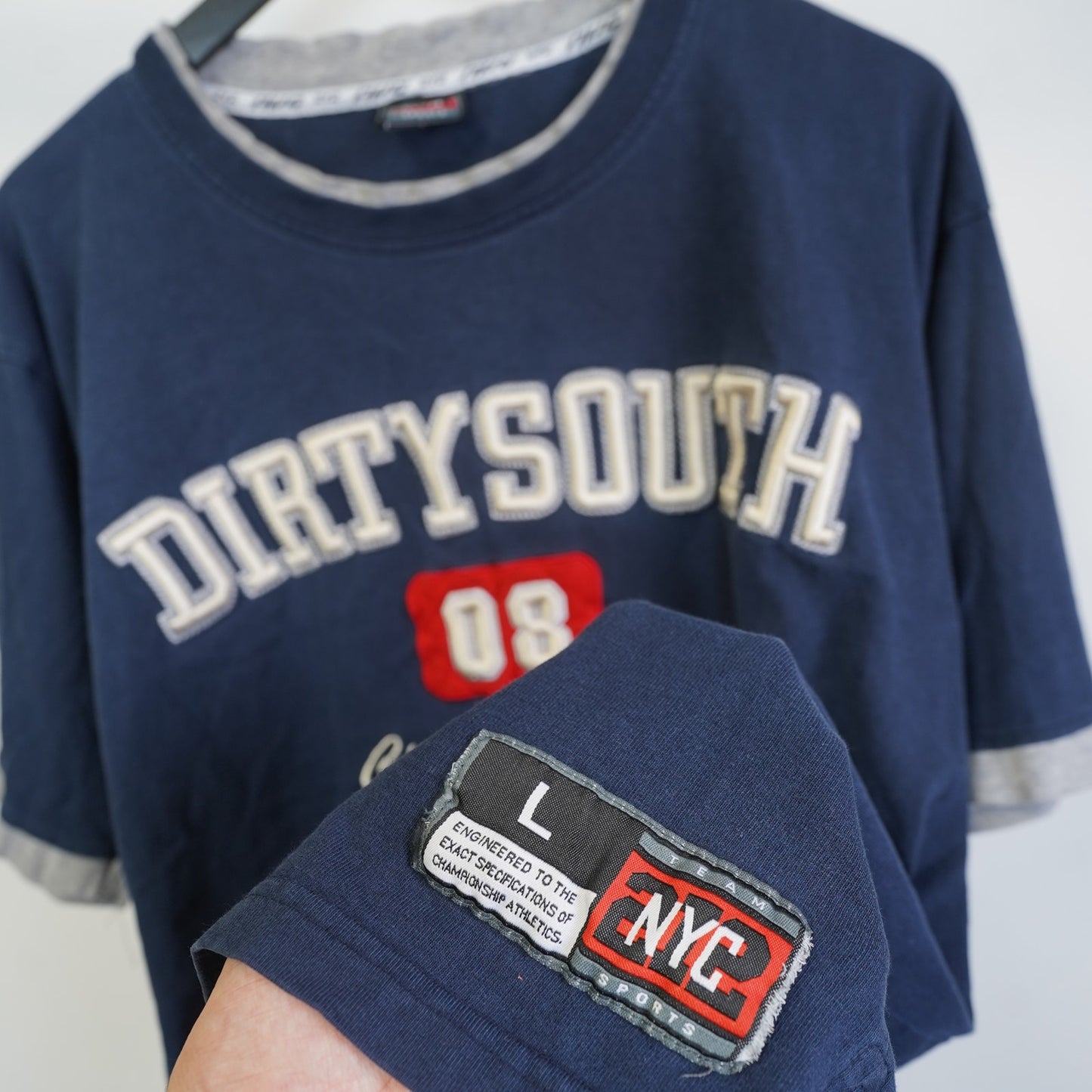 (L) Vintage Dirty South Embroidered Y2K Hip Hop T-Shirt Men's L Navy Blue 2000s