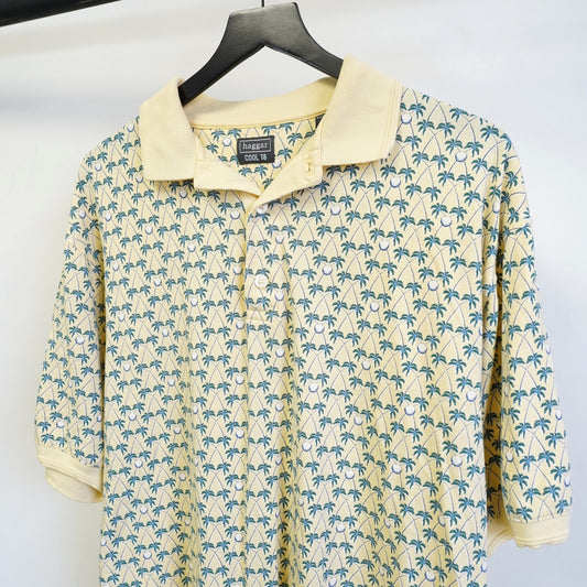 (M) Vintage Haggar Cool 18 All Over Print Golf Polo Shirt Men's M Yellow Tropical