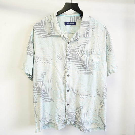(XXL) Tommy Bahama Mens Floral 100% Silk Hawaiian Shirt Men's XXL Palm Flowers Blue