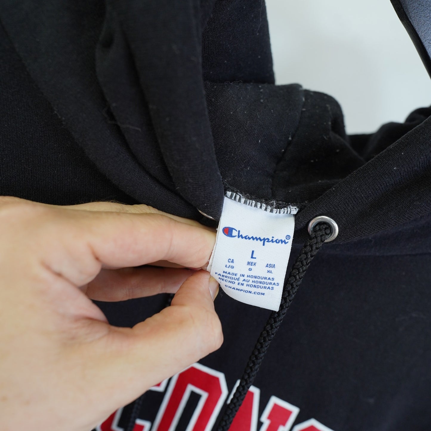 (L) Vintage Wisconsin Badgers Champion Pullover Hoodie Men's L Black Red Retro