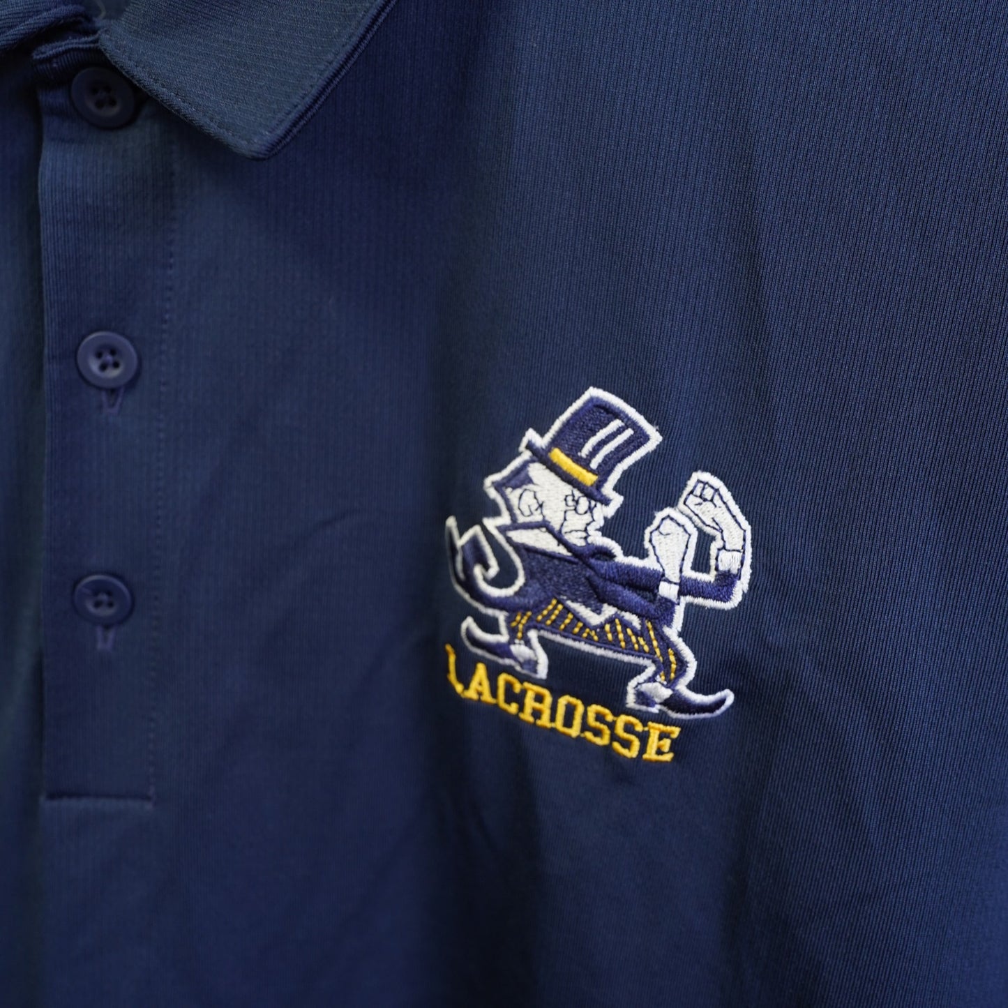 (XL) Notre Dame Lacrosse Stitched Nike Dri-Fit Performance Polo Shirt Men's XL Blue