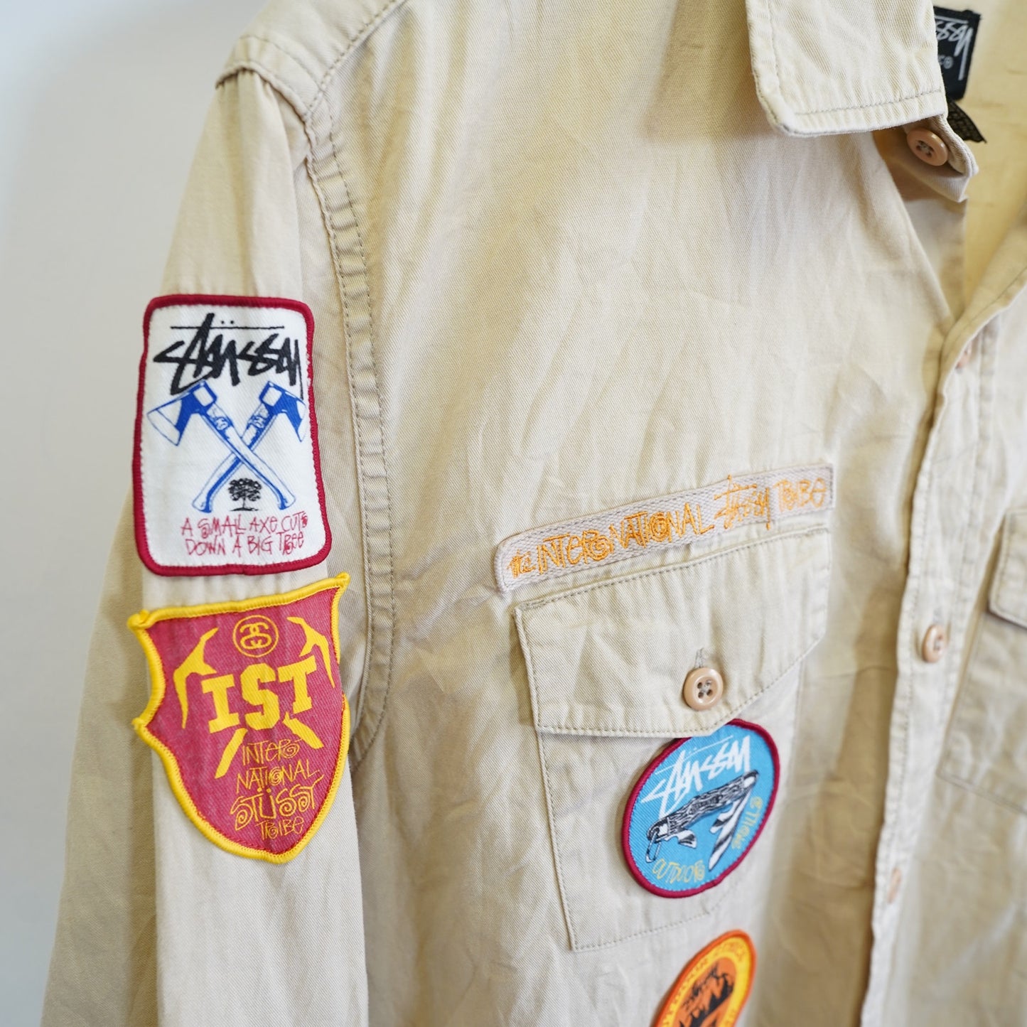 (M) Vintage Stussy Scout Shirt Patchwork Men's M Y2K Japanese Release Cream 2000s