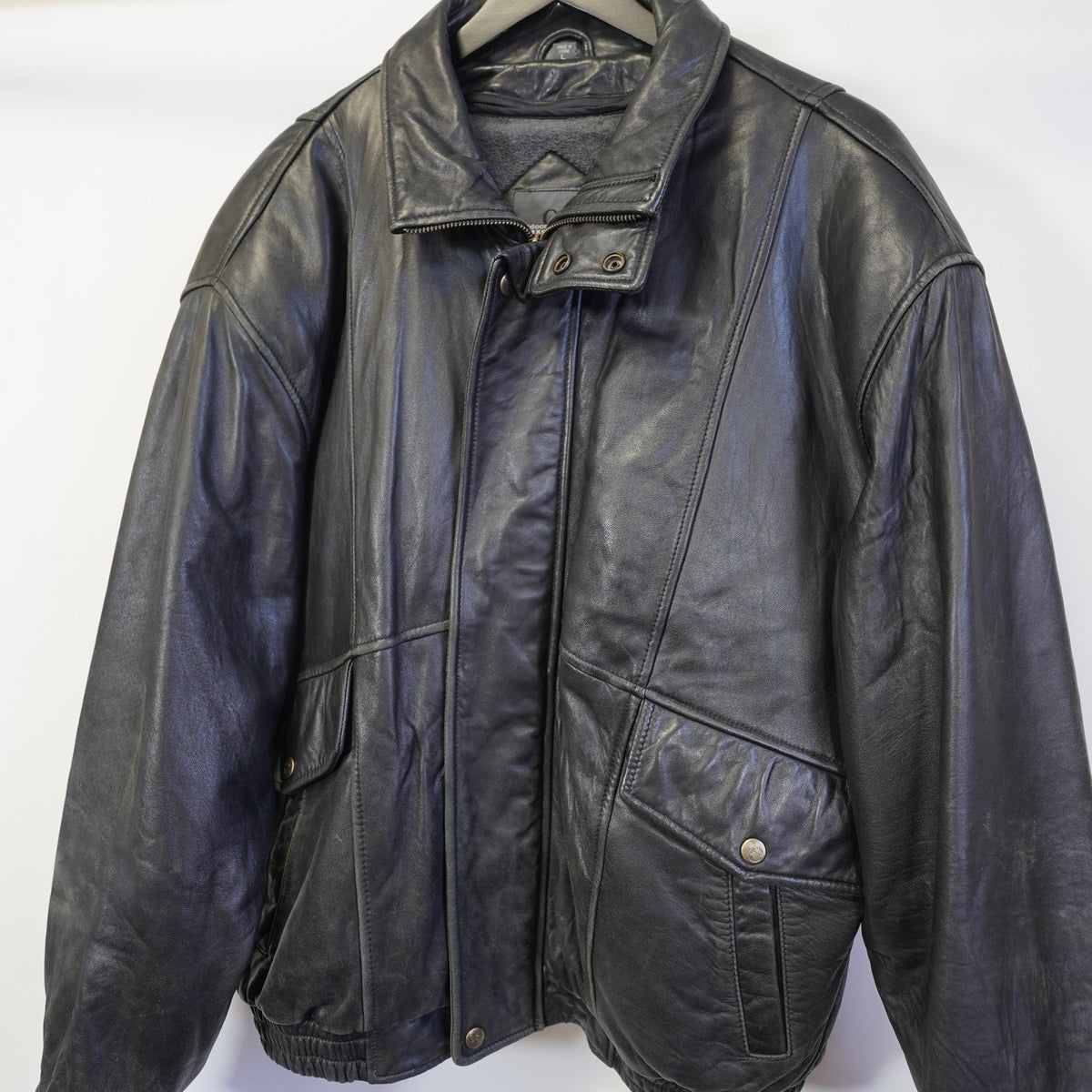 (L) Vintage Outdoor Exchange Insulated Leather Bomber Aviator Jacket Men's L Black