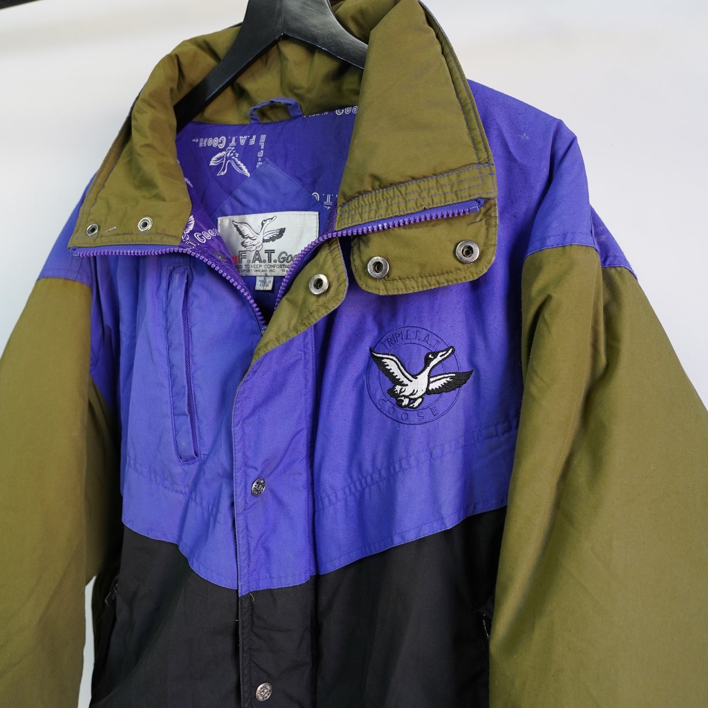 (L) Vintage Triple Fat Goose 90s Down Filled Puffer Ski Jacket Snow Blue