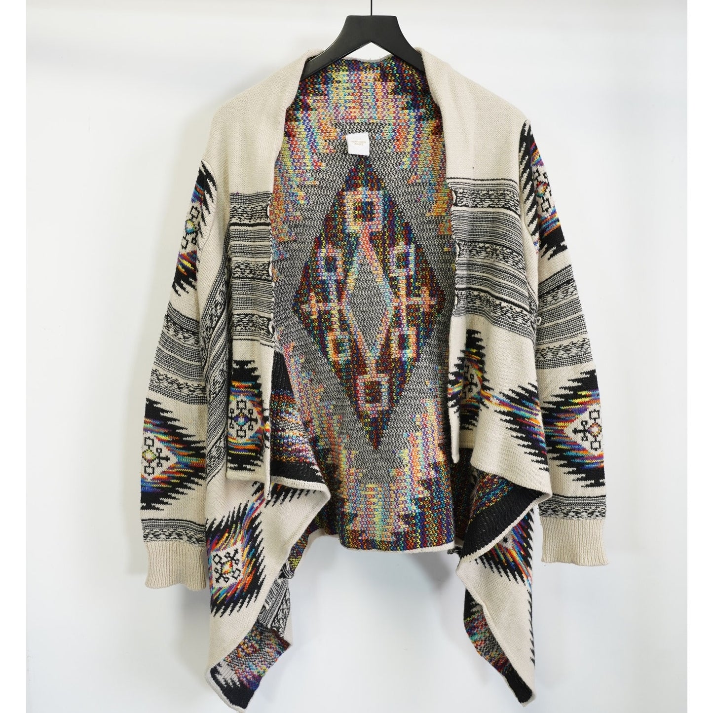 (Women's L) Anthropologie Northern Angel Aztec Print Open Waterfall Draped Cardigan Sweater