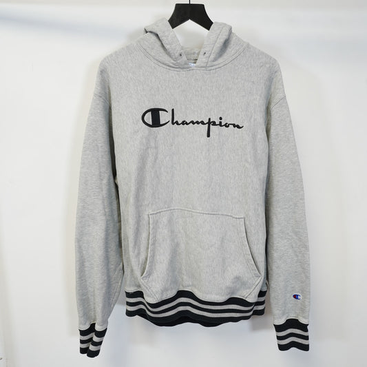 (L) Champion Reverse Weave Embroidered Spellout Hoodie Men's L Gray Sewn Stitched