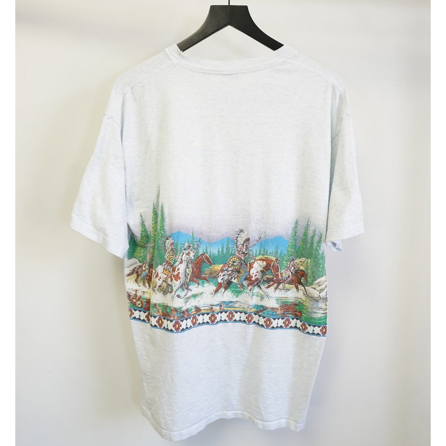 (XL) Vintage Native American Indian Western T-Shirt Men's XL All Over Print 90s Gray