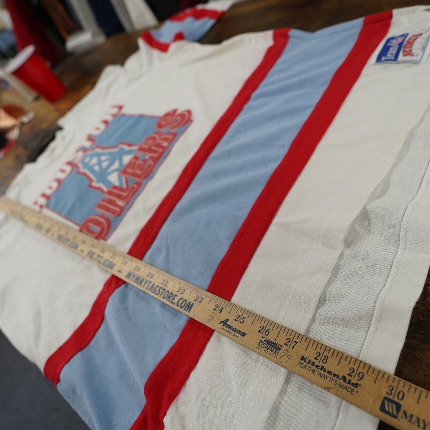 (L) Vintage Houston Oilers Nutmeg Mills 90s Striped T-Shirt Men's L White Blue Retro