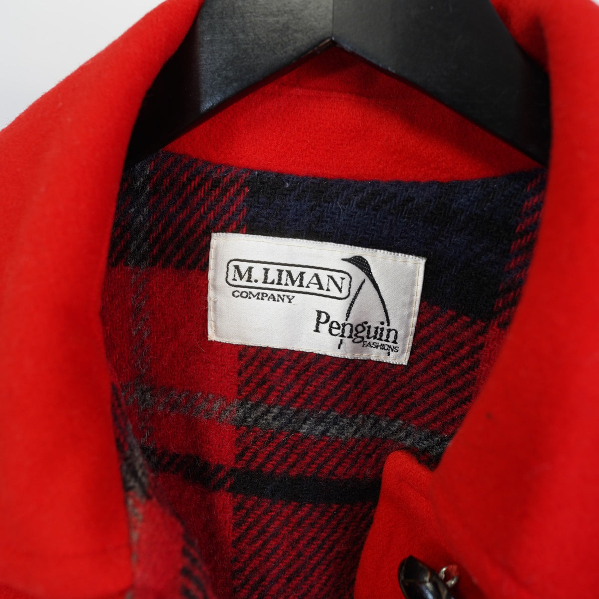 (L) True Vintage M. Liman Co Penguin Fashions Womens L Red Wool Coat w/ Plaid Lining