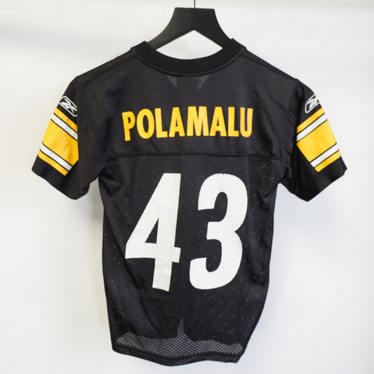 (Youth S) Pittsburg Steelers Troy Polamalu Football Jersey Boys Size S Black Youth Kids