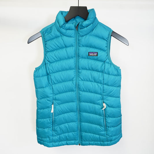 (Girls M) Patagonia Down Puffer Sweater Vest Blue Quilted Jacket Insulate Gorpcore