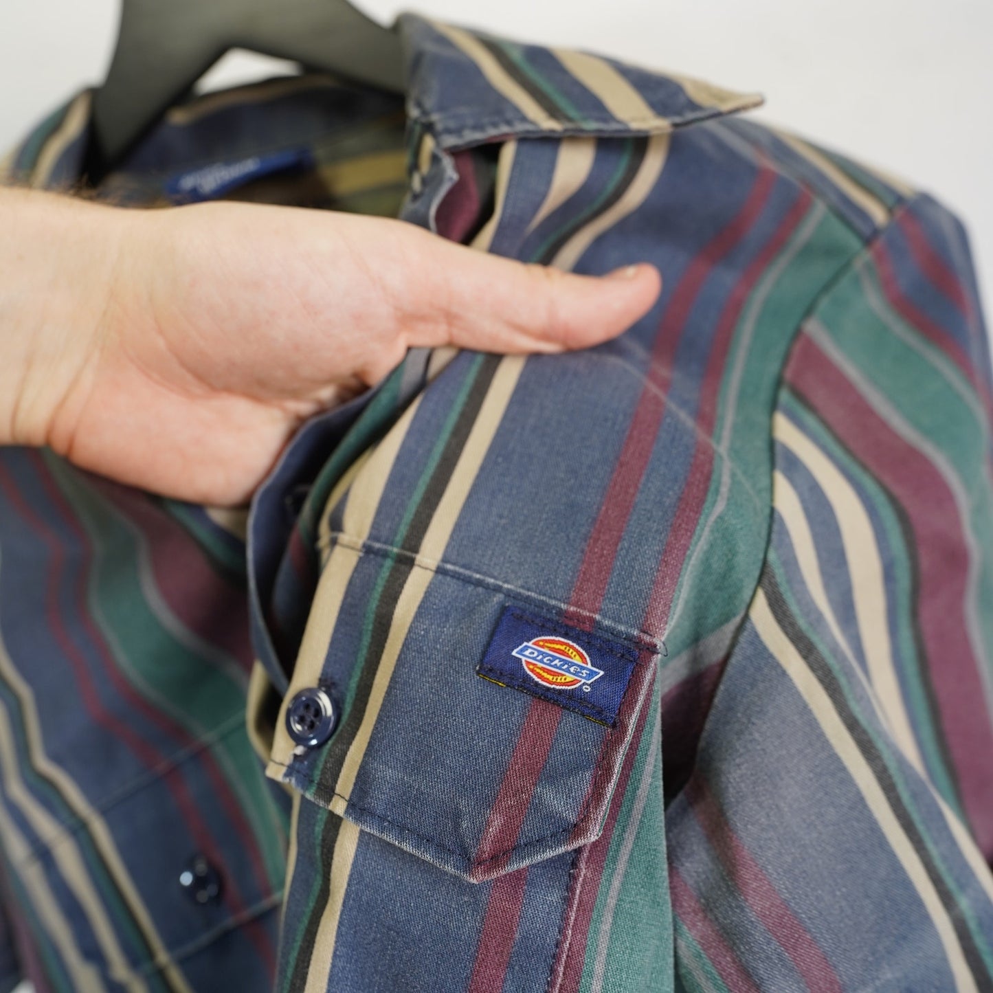 (M) True Vintage Dickies Vertically Striped Button Up Men's M Workwear Utility 80s