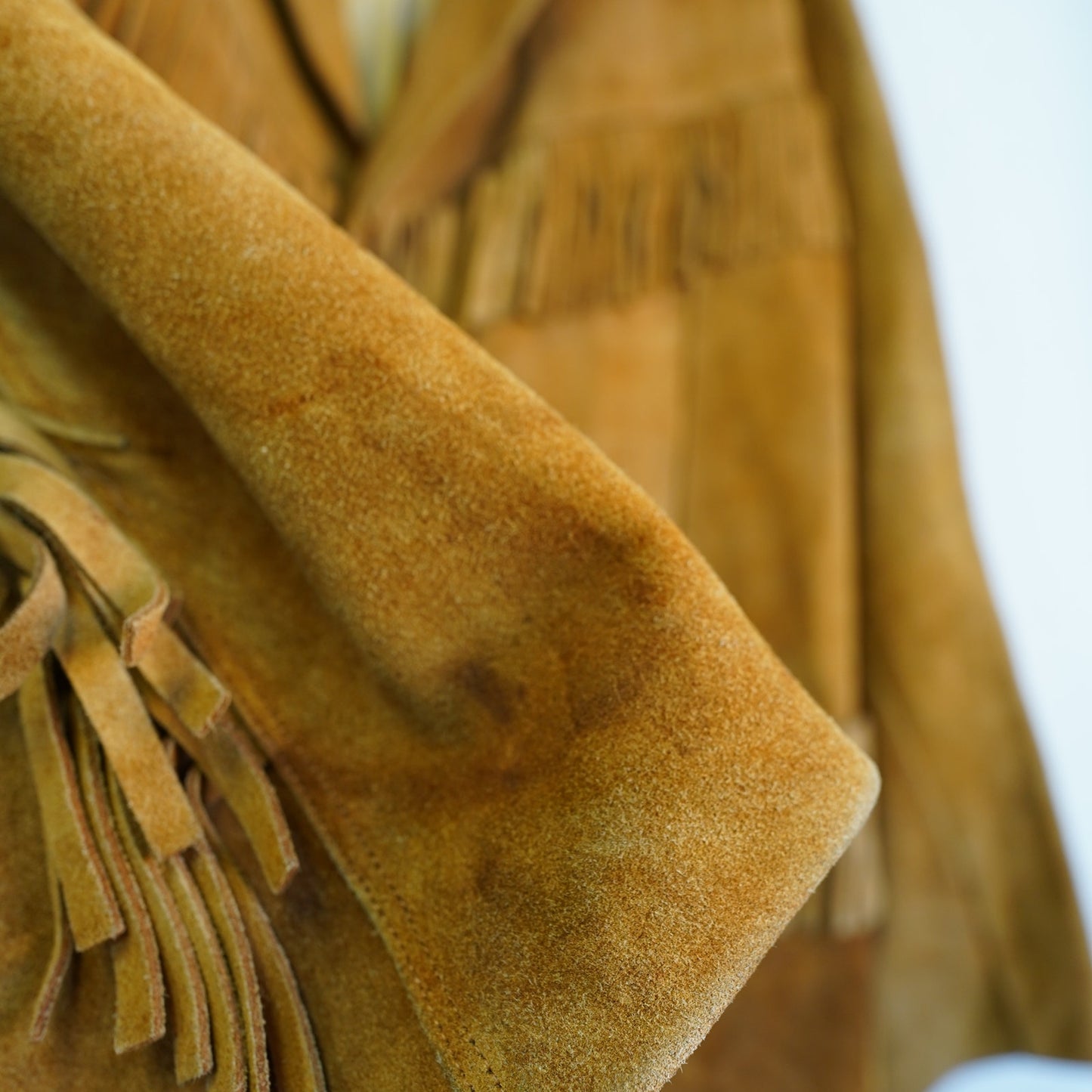 (L) Vintage 1960s-70s Cognac Brown Leather Suede Fringe Western Jacket Hippy