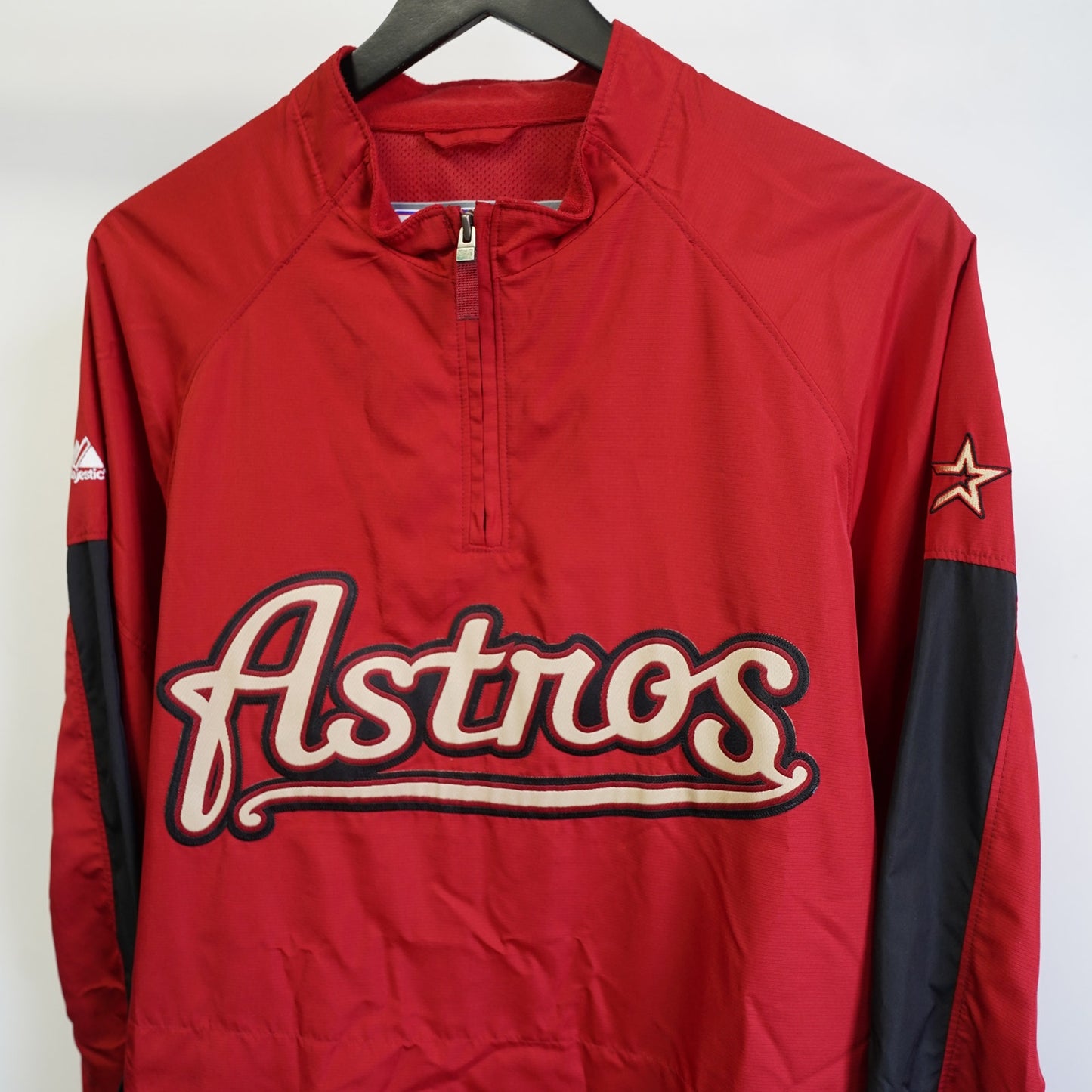 (XL) Vintage Houston Astros Y2K Majestic 1/4 Zip Windbreaker Jacket Sewn Men's XL Red