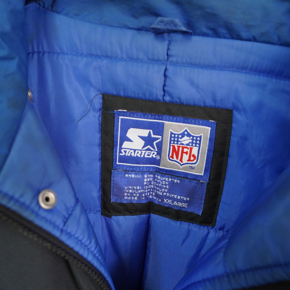 (XXL) Vintage Starter New York Giants Puffer Jacket Men's 2XL Black Blue 90s NFL Retro