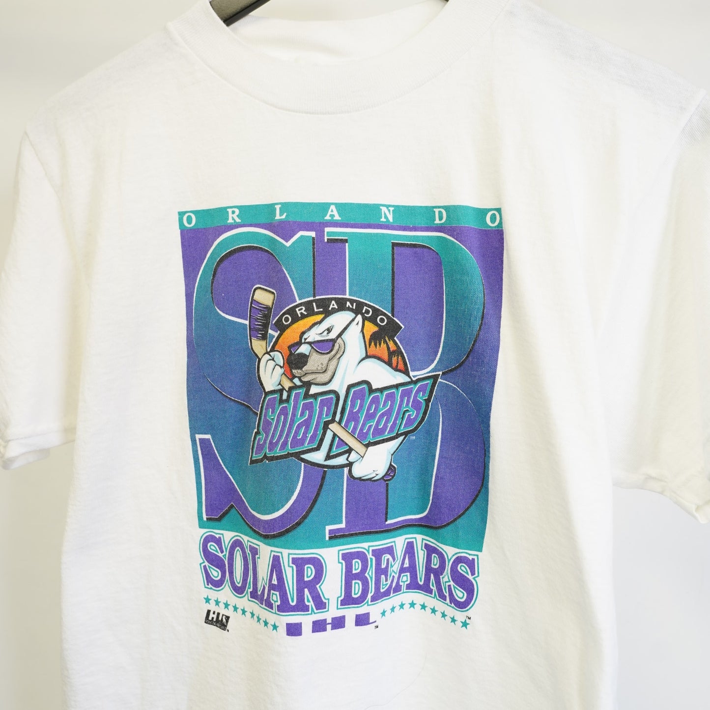 (Youth XL) Vintage Orlando Solar Bears Hockey T-Shirt Youth XL 18-20 White Logo Athletic