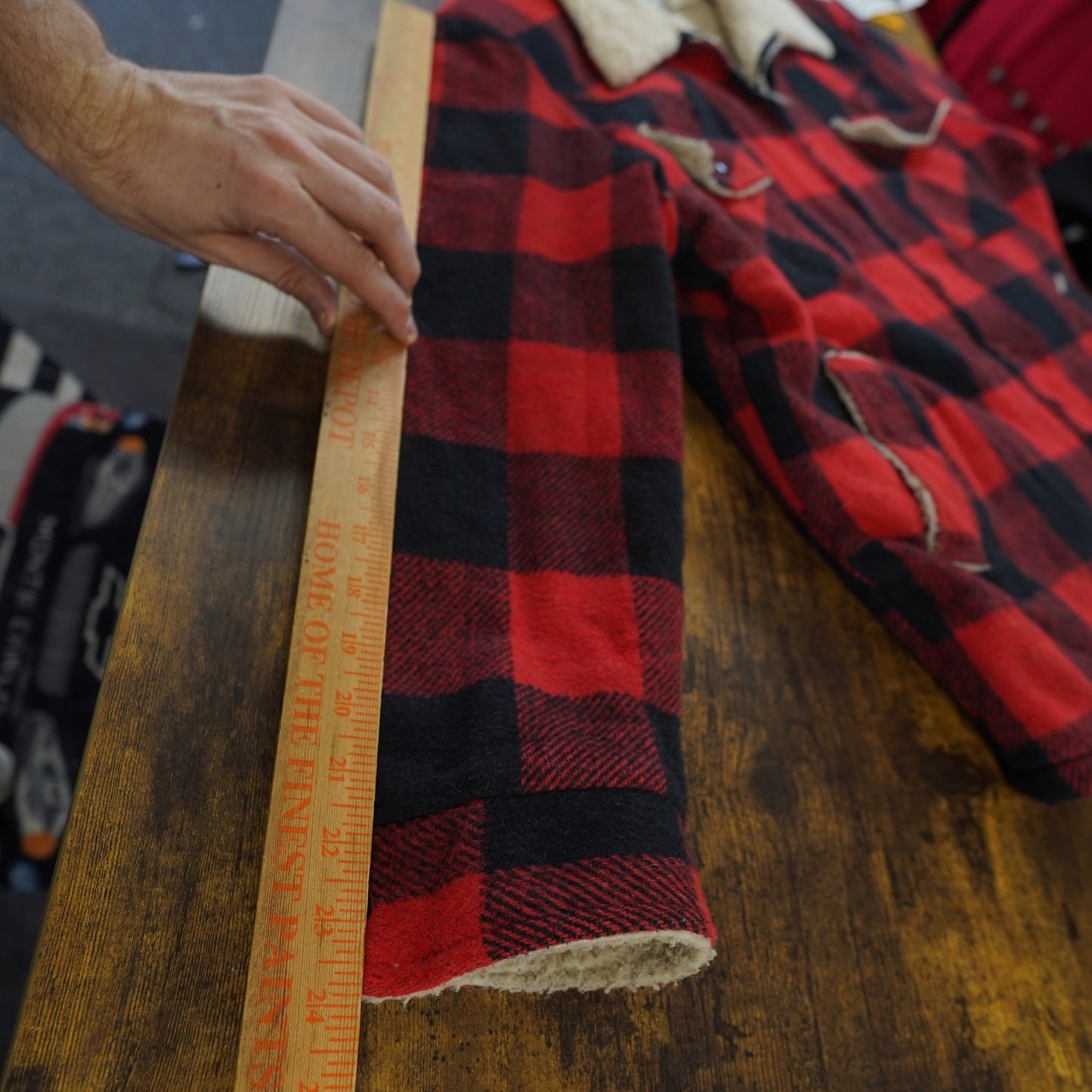 (L) Vintage Shane Sherpa Lined Wool Plaid Jacket Men's L Red 70s-80s Hunter Coat