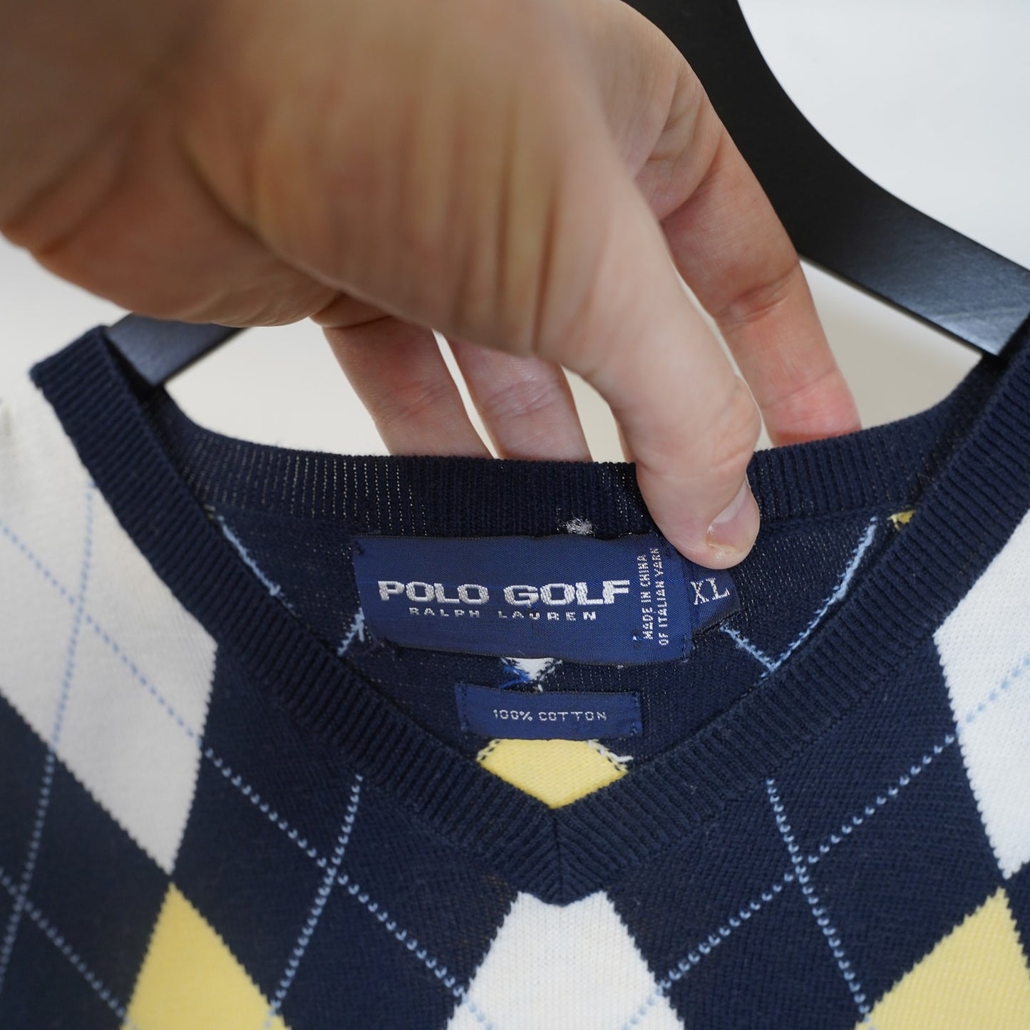 (XL) Vintage Polo Golf Ralph Lauren Sweater Vest Knit Argyle Pattern Men's XL Navy
