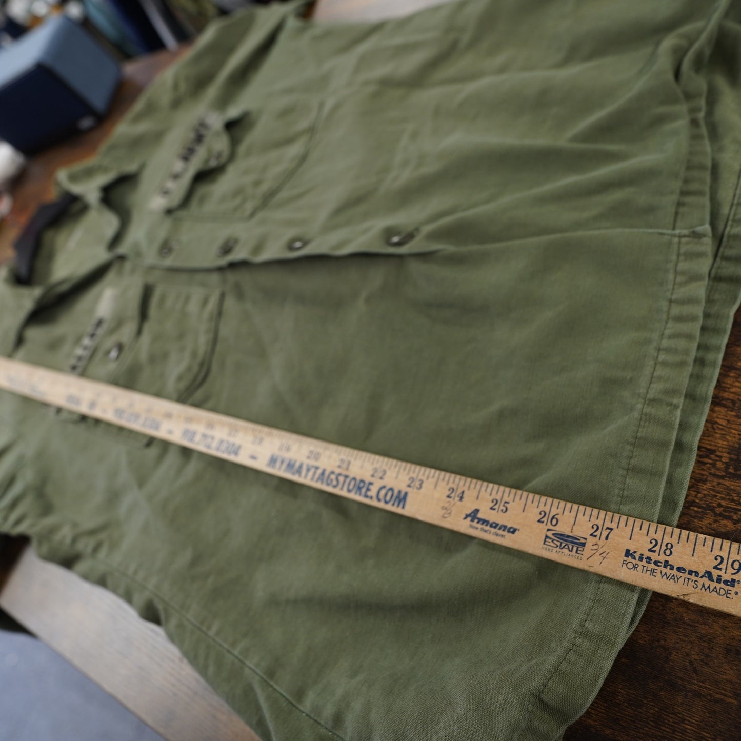 (XL) Vintage 60s US Army OG-107 Sateen Fatigue Shirt Vietnam Era Men's XL Patch