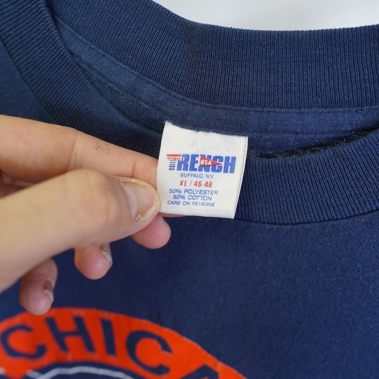 (XL) Vintage Chicago Bears 90s Trench NFL T-Shirt Men's XL Navy Blue Single Stitch