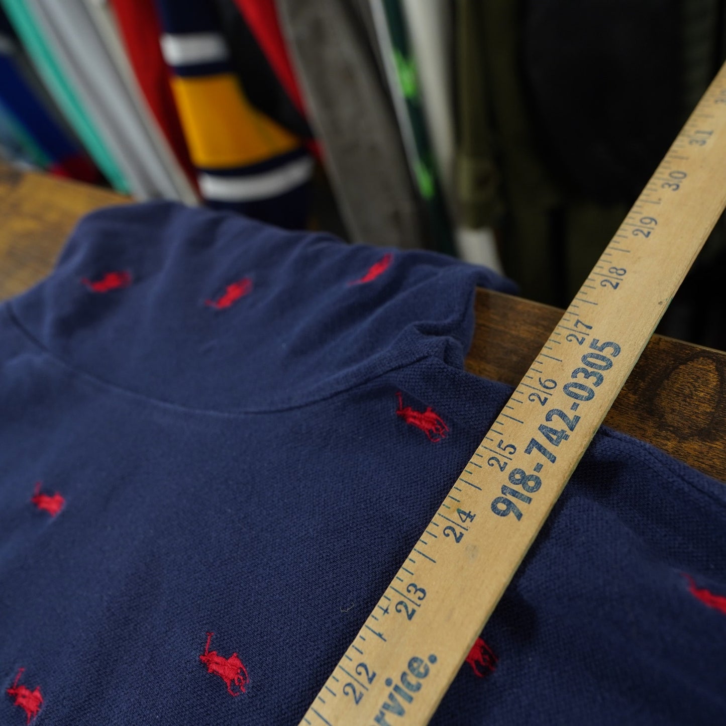 (XXL) Vintage Polo Ralph Lauren All-Over Embroidered Pony Polo Shirt Mens XXL Navy Red