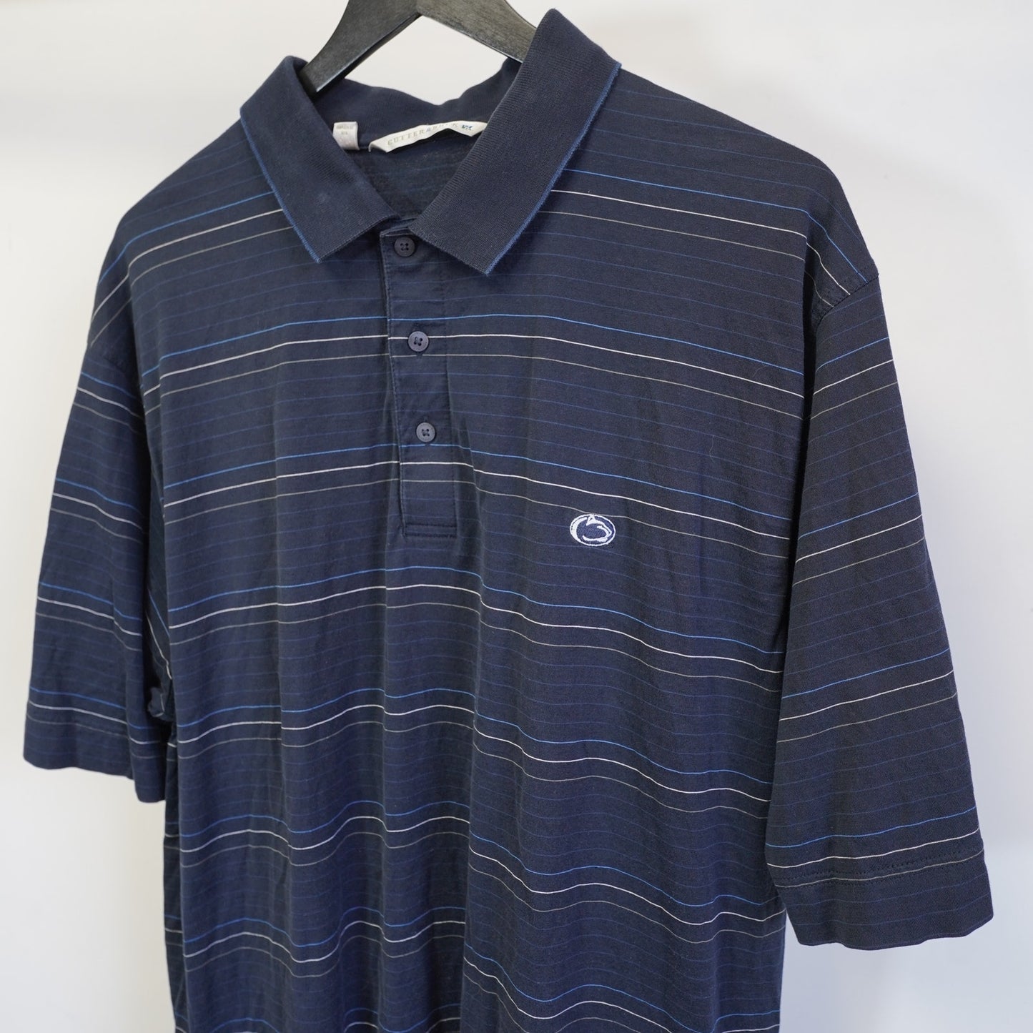 (XL) Vintage Penn State Nittany Lion Embroidered Striped Polo Shirt Men's XL Blue