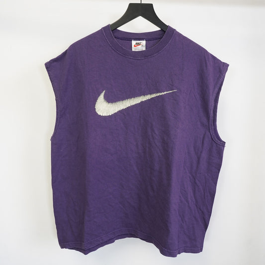 (XL) Vintage 90s Nike White Tag USA Made Muscle T-Shirt Men's XL Purple Big Swoosh