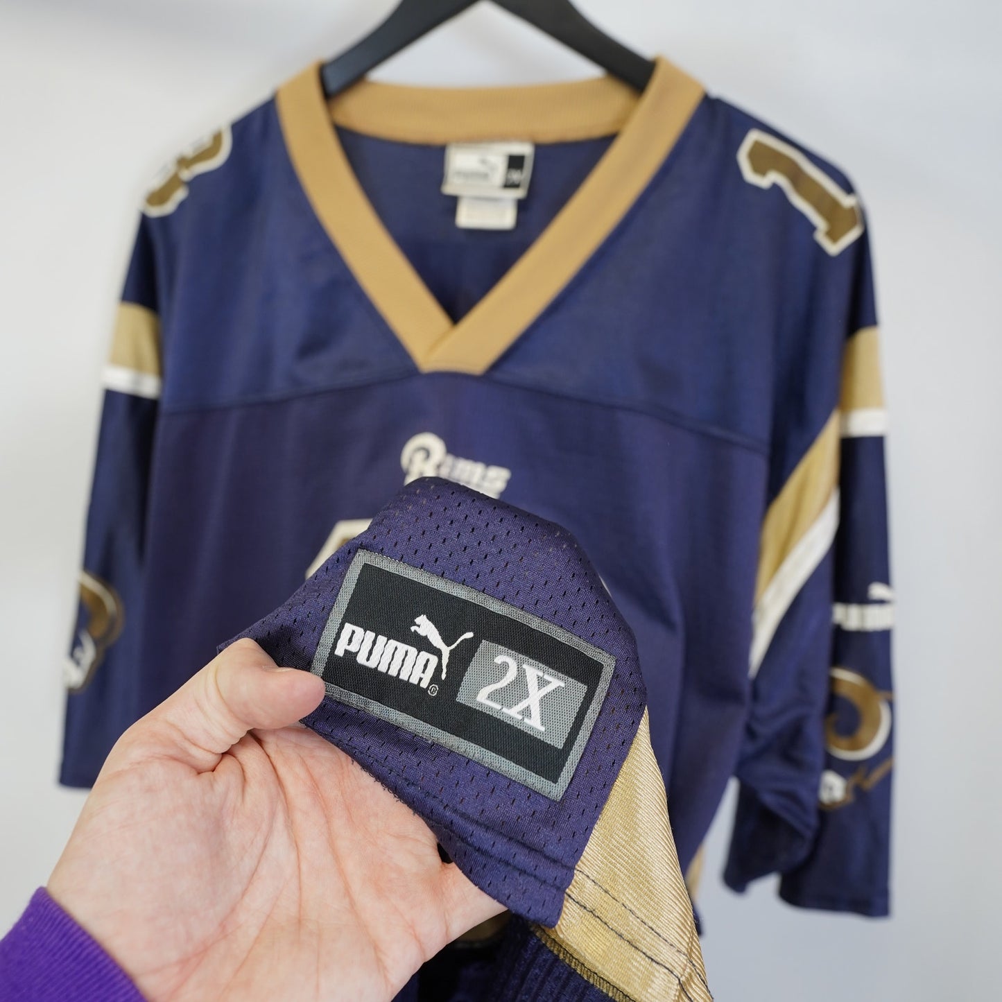 (XXL) Vintage St. Louis Rams Puma Kurt Warner Football Jersey Blue Y2K 2000s