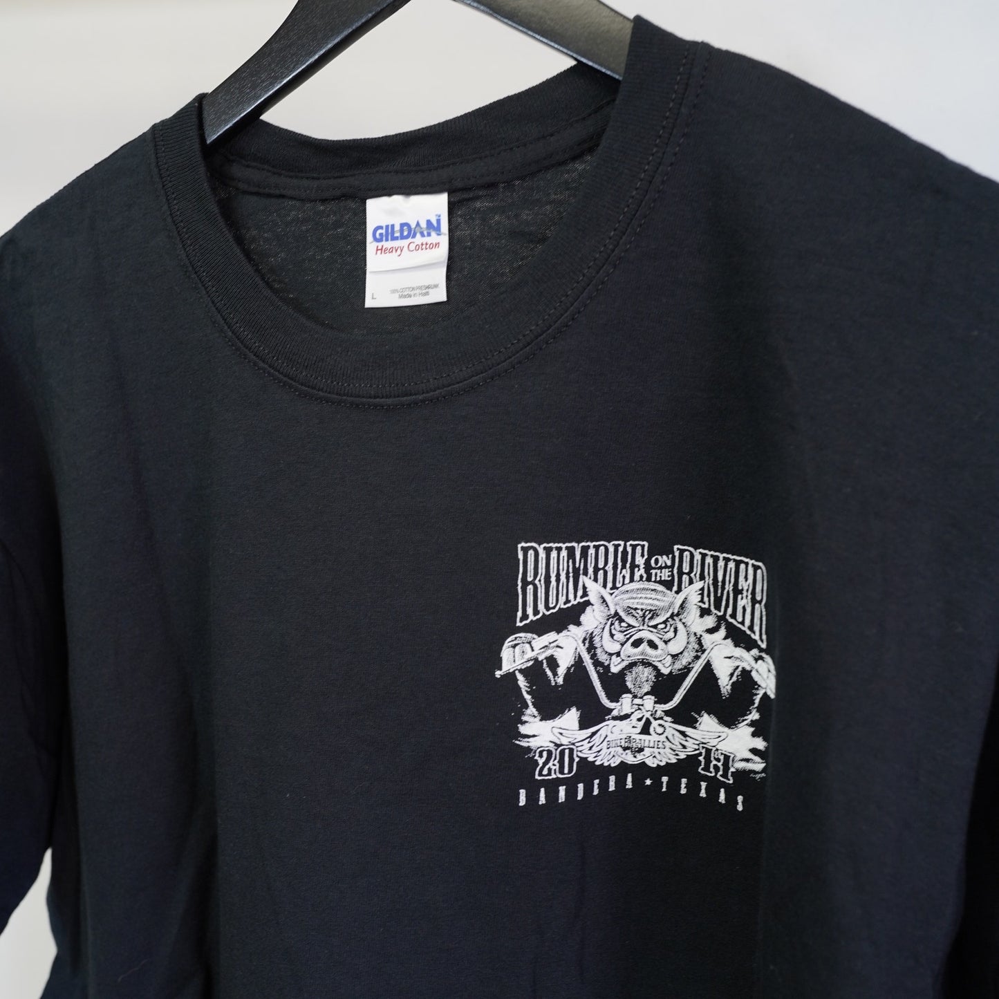 (L) Vintage Hog Biker Rumble on the River Motorcycle T-Shirt Men's L Black
