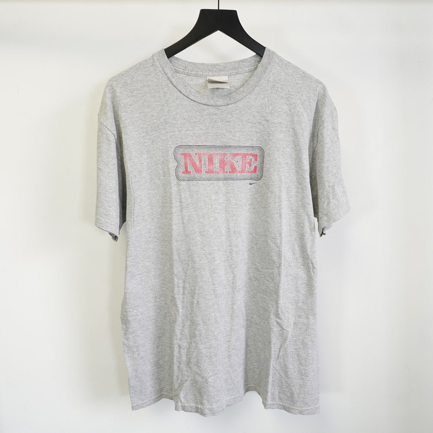 (L) Vintage Nike 2000s Center Swoosh Check T-Shirt Men's L Gray Red Y2K