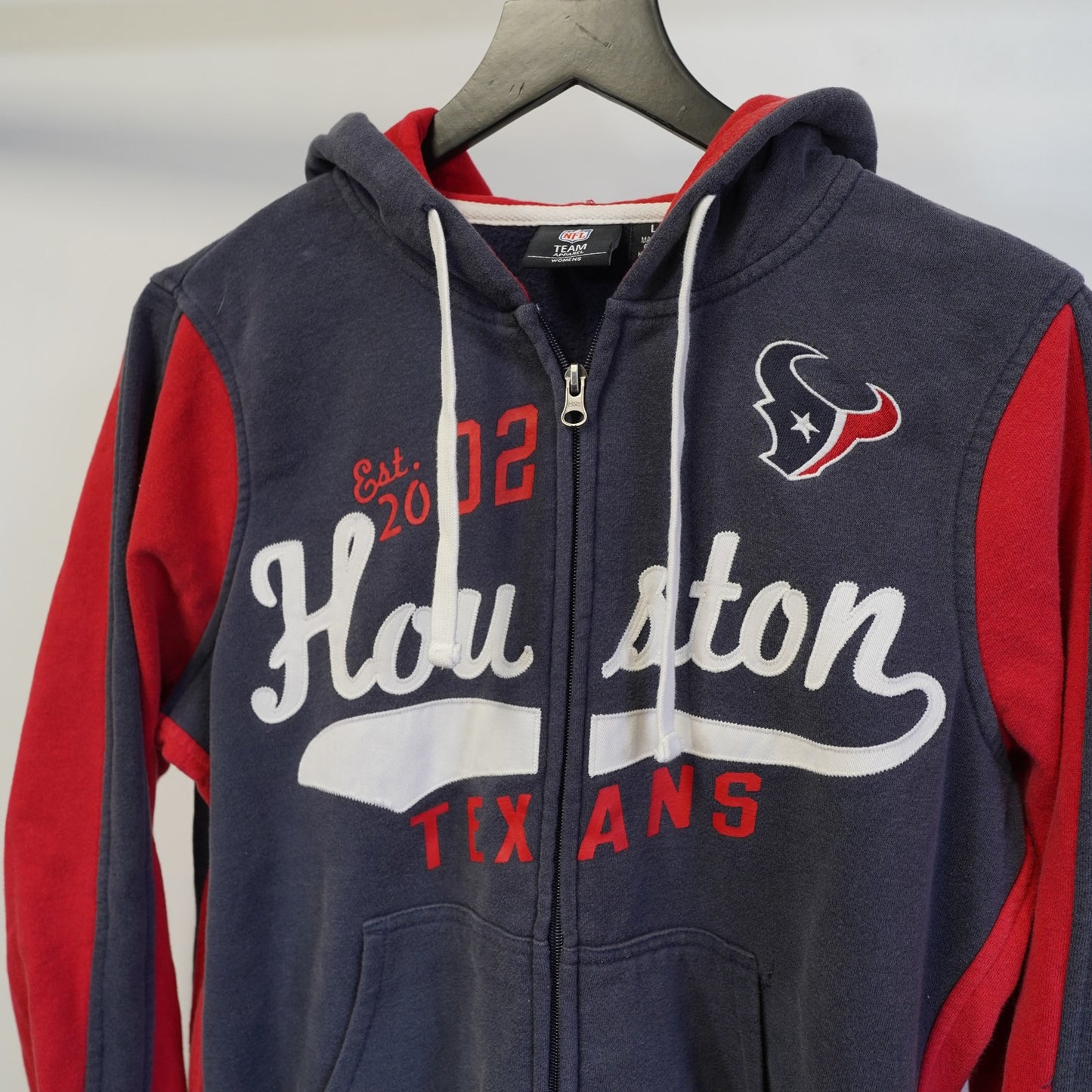 (Women's L) Houston Texans Embroidered Team NFL Hoodie Navy Blue Red Football