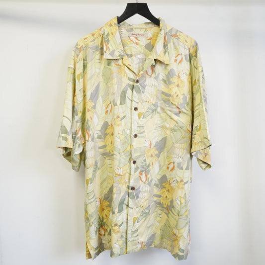 (XXL) Vintage Tommy Bahama Hawaiian Shirt Men's 2XL Yellow Tropical Banana Palm Trees