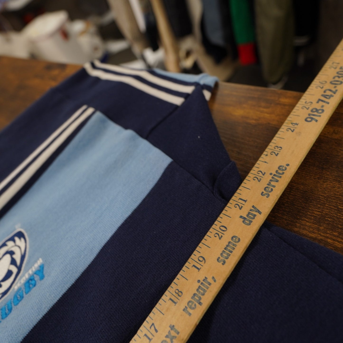 (L) Vintage Peveril Scottish Rugby Longsleeve Jersey Polo Shirt Men's L Blue Stripe