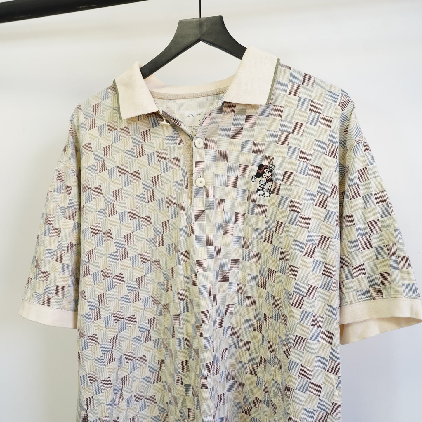(XL) Vintage Mickey Mouse Disney Golf Polo Shirt Men's XL 90s Geometric Print Cream