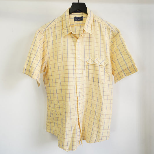 (L) True Vintage Levis 70s Button Up Shirt Grid Pattern Men's L White Disco Western