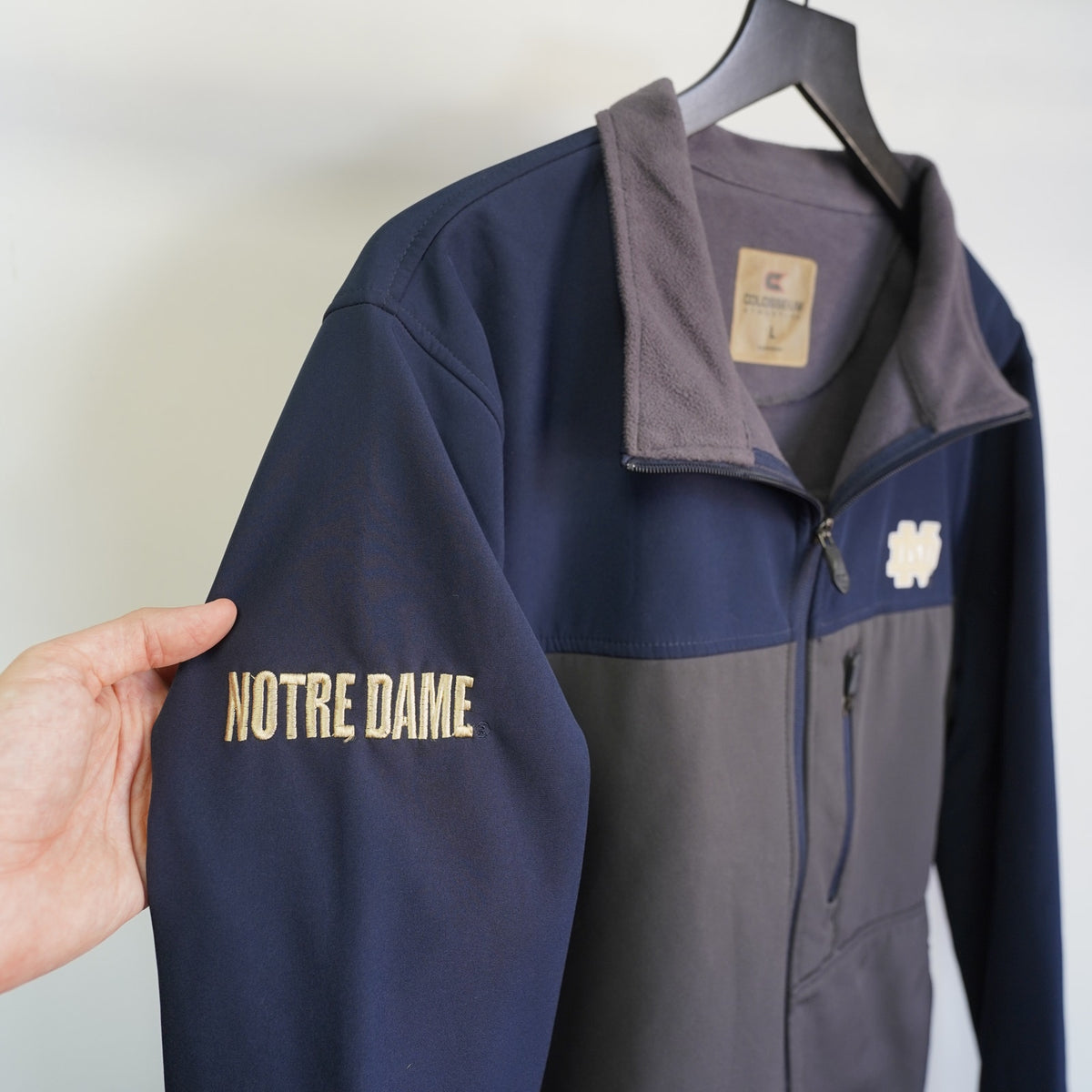(L) Vintage Note Dame Fighting Irish Colosseum Full Zip Jacket Men's L Blue Gray