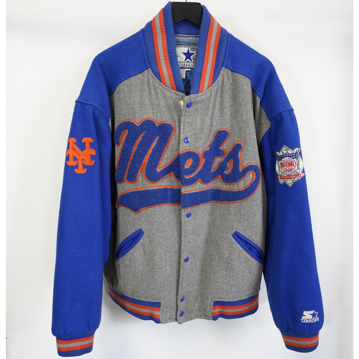 (XL) Vintage NY Mets Starter Wool Varsity Jacket Embroidered Men's XL 90s Gray Blue
