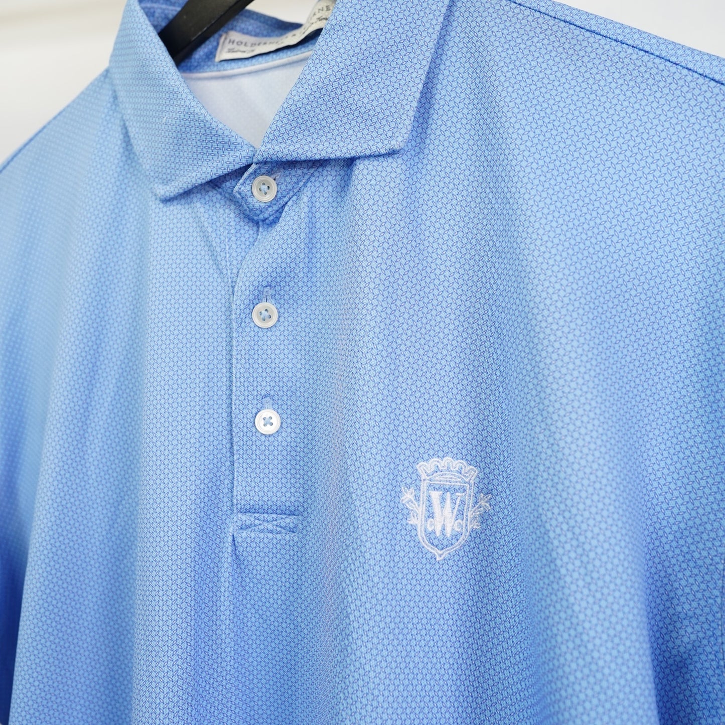 (XL) Holderness & Bourne Golf Polo Shirt Men's XL Light Blue Tailored Fit Jet Print