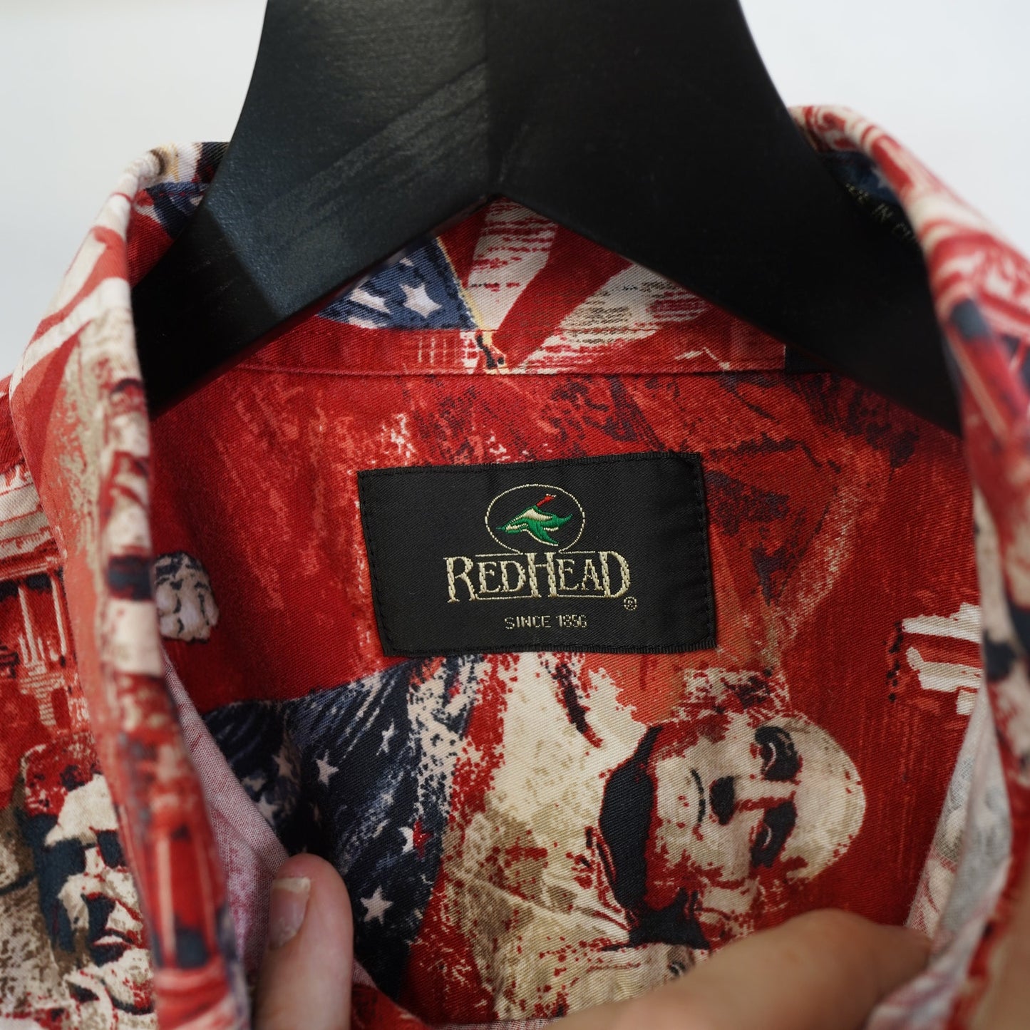 (L) Red Head 4th of July American Pride Hawaiian Shirt Men's L Button Up Red USA