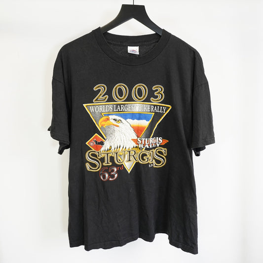 (XL) Vintage Sturgis Biker Rally T-Shirt Men's XL Black 2003 Y2K Motorcycle Delta