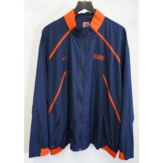 (XXL) Vintage Illinois Illini Team Nike Dri-Fit Full Zip Windbreaker Men's XXL Blue