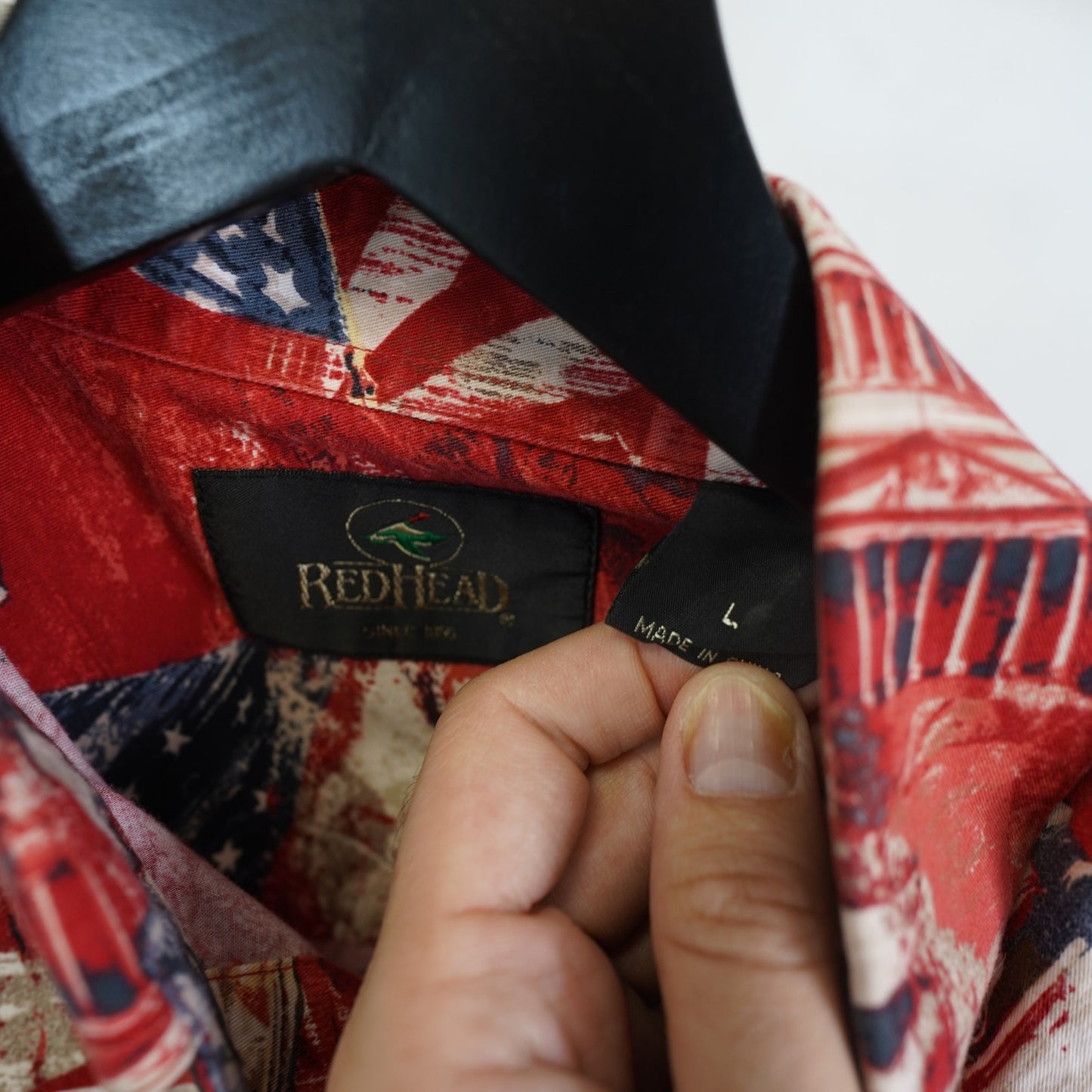 (L) Red Head 4th of July American Pride Hawaiian Shirt Men's L Button Up Red USA
