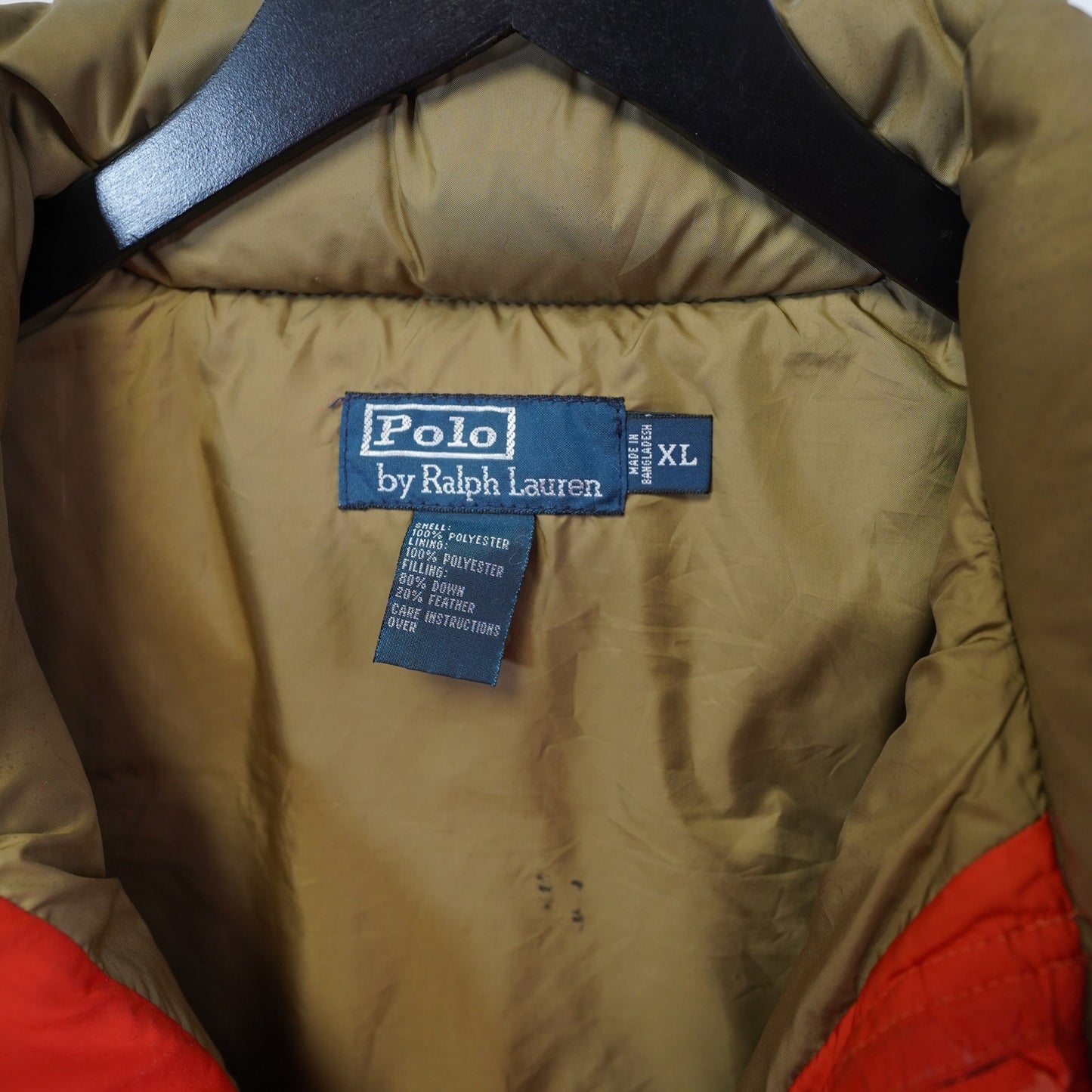 (XL) Vintage Polo Ralph Lauren Down Puffer Vest Men's XL Orange Quilted Waistcoat