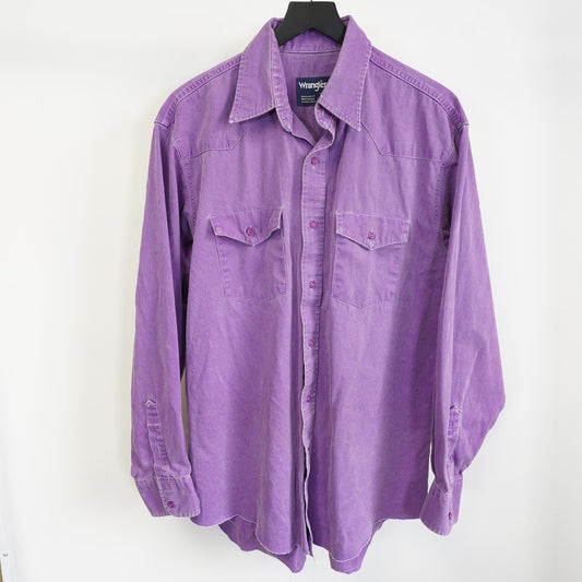 (XL) Vintage Wrangler Brush Popper Western Button Up Men's XL Purple Cowboy 90s